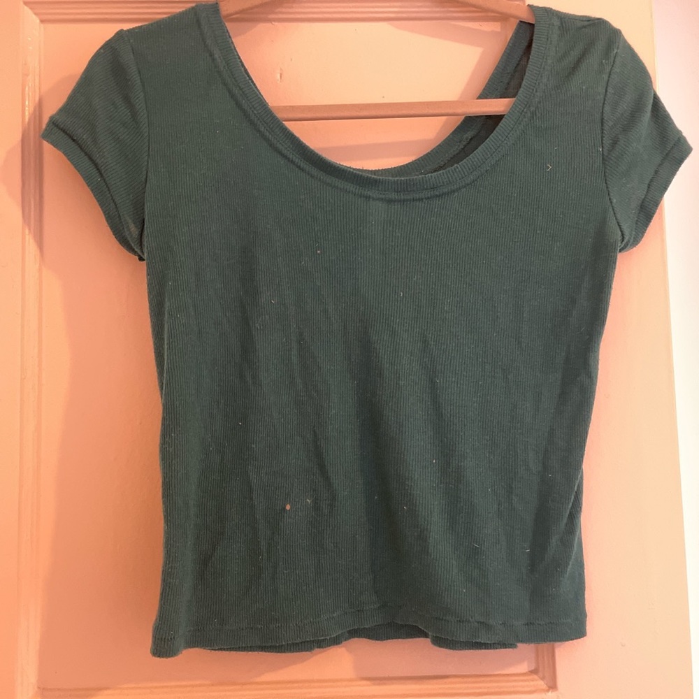 Green Ribbed Crop Top - Picture 2 of 2
